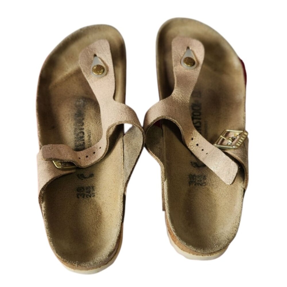 Birkenstock Metallic Pink Two-Strap Sandals with Adjustable Buckles - Picture 3 of 7